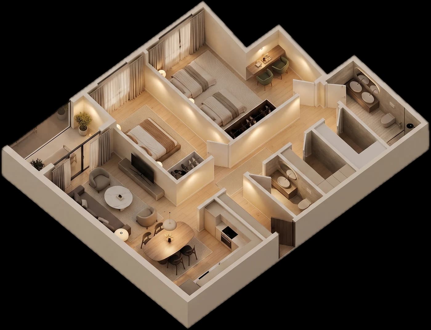 Plani 3D i banesës 107.4 m²